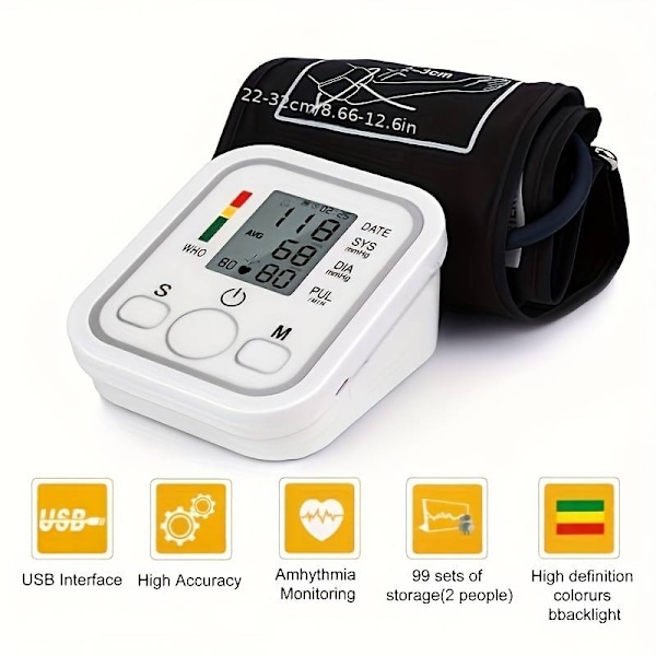 Upper Arm Blood Pressure Monitor with Memory Functions White Vit
