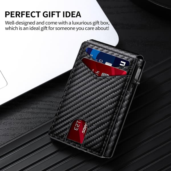 Men's Wallet in Light Brown Carbon Fiber Texture, RFID Blocking Pop-Up Card Holder, Slim Foldable Compact Wallet with Magnetic Closure light brown