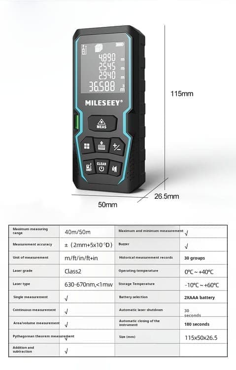 Laser Distance Meter 50M with Digital Angle Display, Electronic Level Control Infrared Rangefinder-FS-