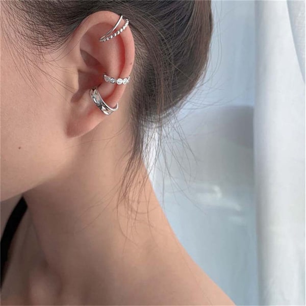 925 Sterling Sølv Zirkon Geometriske Øreringe Øre Cuff Clip-FS1-