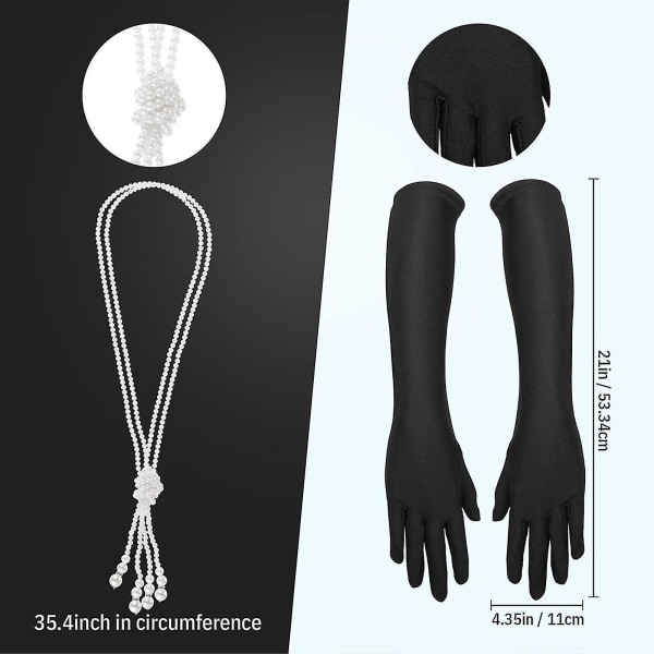 1920-talstillbehör för kvinnor, Gatsby-tillbehör Set Mode Roaring 20-tals set, 7 st Pannband Långa Svarta Handskar Halsband Örhängen För Dam style A