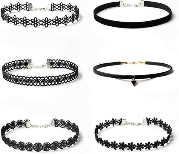 6 stk halskæde sort fløjl choker sæt klassisk gotisk tatovering blonde chokers
