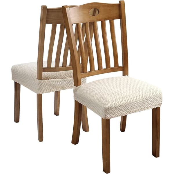 Jacquard Stretch Stoltrekk for Spisestue Avtakbare Vaskbare Stoltrekk, Beige(4 stk)-FS-