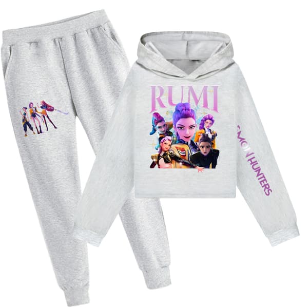 KPOP Demon Hunter Girls Cropped Sweatshirt & Shorts Set Helt Grå Sett helt grå x Sett helt grå x