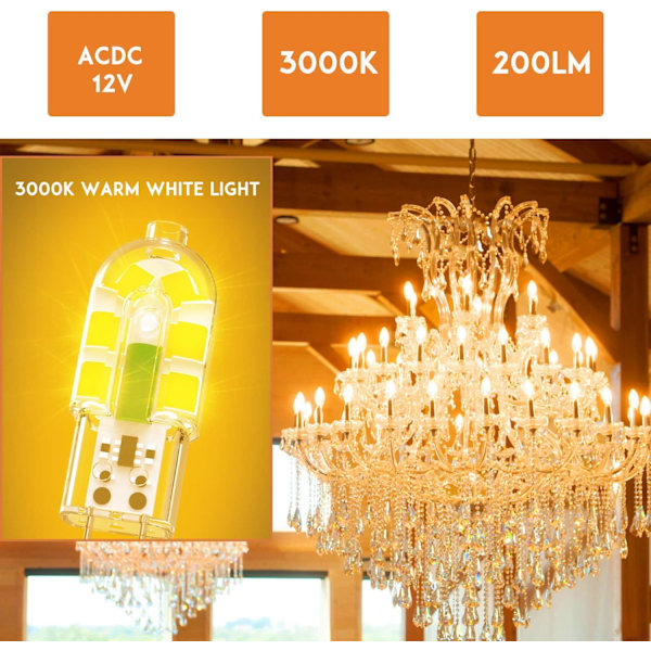 G4 LED-pære, G4 LED-pære 2W 200LM Varmt Hvid 3000K 10-pak