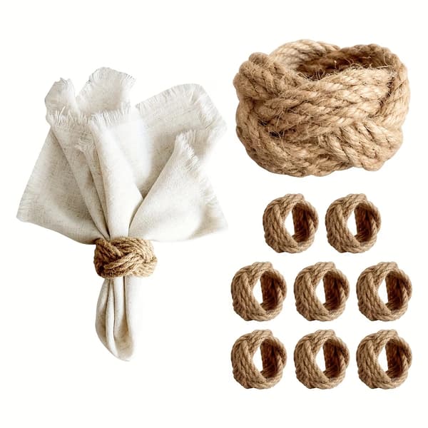 Jute servietringe 12 stk. rustik blomster, håndvævet bondegårdsbordpynt 3.99x5.0cm, holdbart tilbehør til bryllupsfest og hjemmespisning