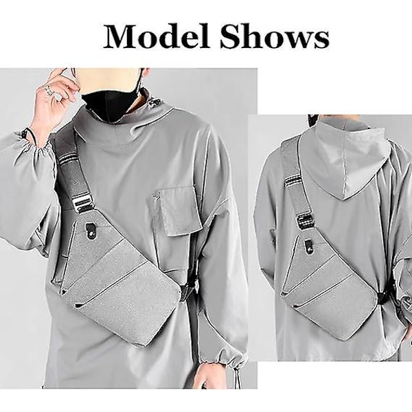 Slingväska, lätt crossbody axelväska bröstväskor dagsryggsäck, en rem stöldskydd slingväska för kvinnor män DB grå grey-FS2- grey right shoulder