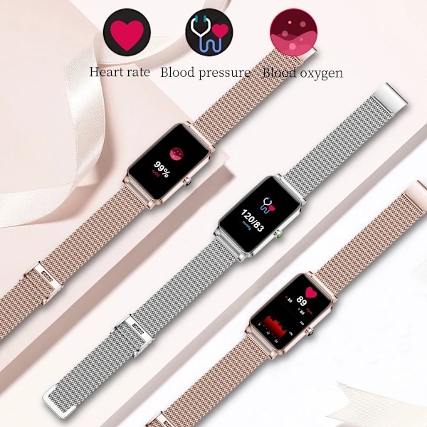 PLUMZONG Dam Smartklocka Anpassade Urtavlor Full Touch Screen IP68 Vattentät Smartwatch Dam Härligt armband-FS2- Rose Gold