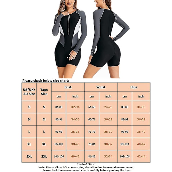 Dam baddräkt i ett stycke, långärmad rashguard, våtdräkt för damer, atletisk baddräkt, surfing, dykning, dragkedja fram, badkläder, baddräkt Xd1 Grå 1453-FS1- Grey 1453 M