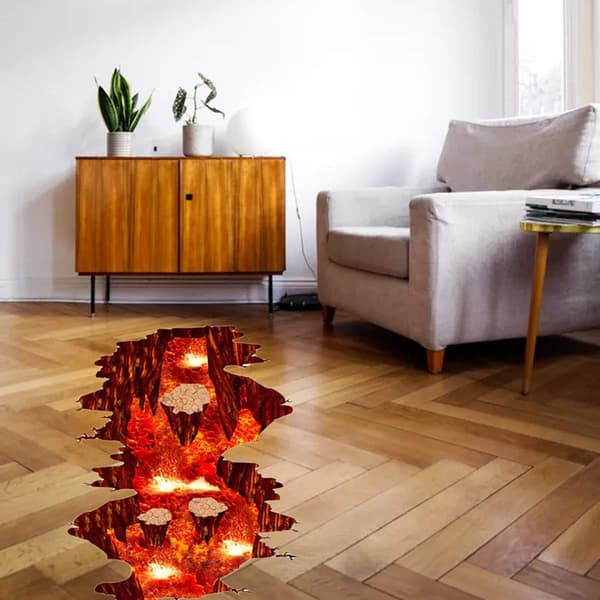 3D Lava Floor Sticker Removable Vinyl Flame and Lava Wallpaper M