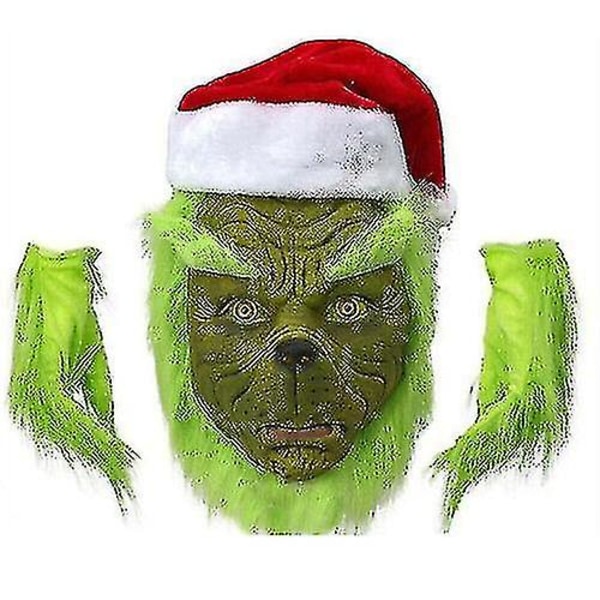 7-delad Grinch-dräkt för julcosplay, vuxen tomtekostymset + mask A m