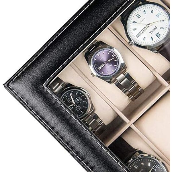 Klockbox Svart Läder Mode Klockbox Displayfodral Klocka