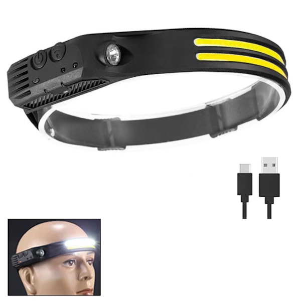 Ladattava otsalamppu, 1000 lumenia 230° leveä valokeila, erittäin kirkas otsavalaisin handsfree-sensorilla, LED-otsalamppu 1500 mAh IPX5 vedenpitävä kevyt-FS3-