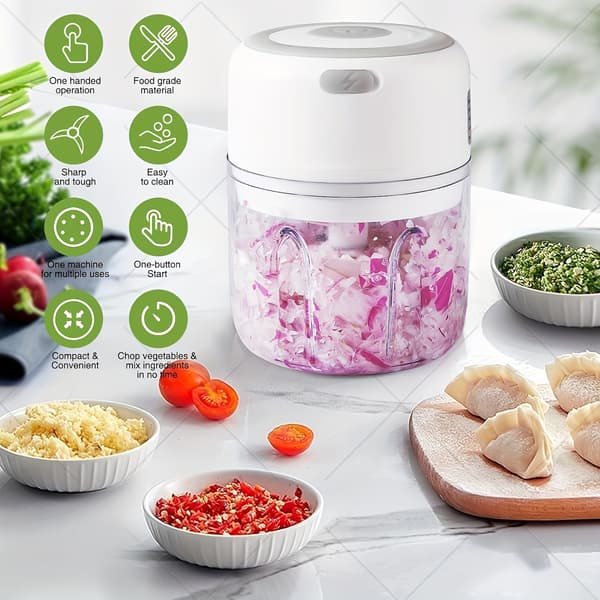 Elektrisk Madhakker 250ml USB Genopladelig 3 Knive 30W Mini Foodprocessor 250ml Green