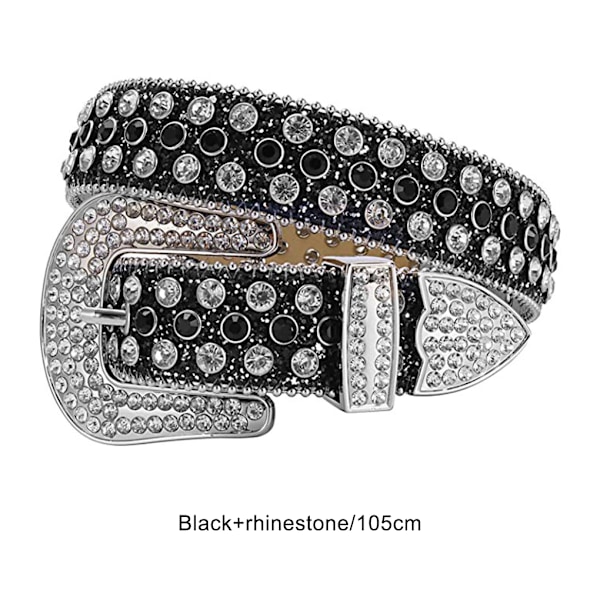 1/2/3/5 Y2K Stil Rhinestone Bælte Western Rhinestone Bælte Til Black+White 105cm-FS1- Black+White 105cm 1 Pc