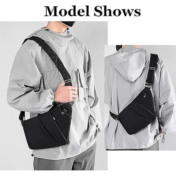 Slingväska, lätt crossbody axelväska bröstväskor dagsryggsäck, en rem stöldskyddsslingväska för kvinnor män DB svart black-FS2- black left shoulder