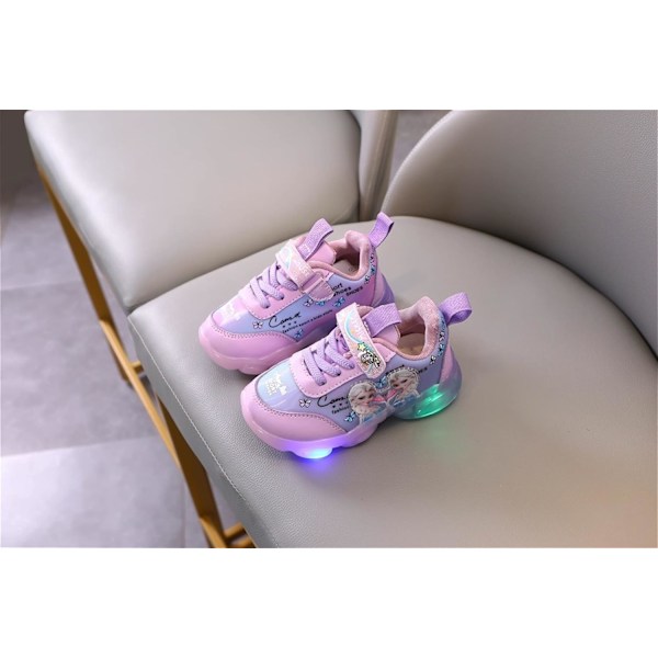 Elsa sko, prinsessesko, jenter lysende sko, barn LED sneakers, gutter jenter lett mesh stoff sko kryss treningssko casual kids sneakers B Lilla 531