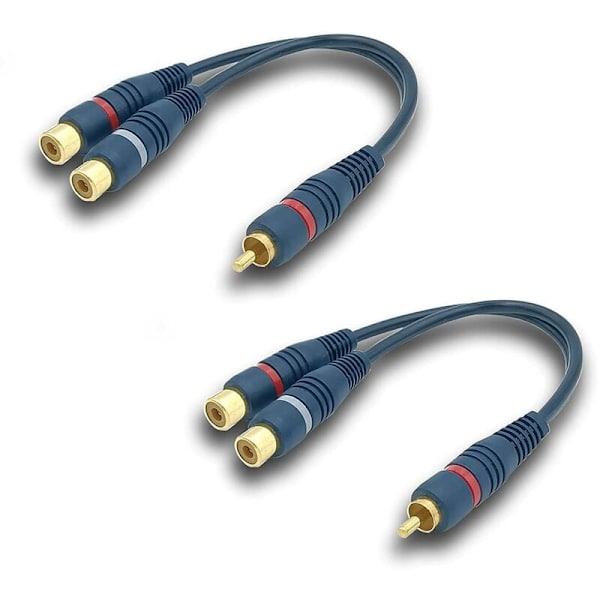 RCA Lydkabel Splitter RCA Y Adapter Kabel 20cm RCA til JACK 1 Hann til 2 Hunn RCA Kabel for Subwoofer Phono (RCA Y Kabel, 2 Stykker, Blå) 2407