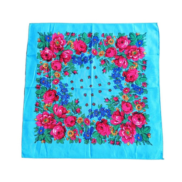 Rosblommigt Tryck Huvudduk Tryckt Sjal Sjal SJÖBLÅ-FS1- Lake blue
