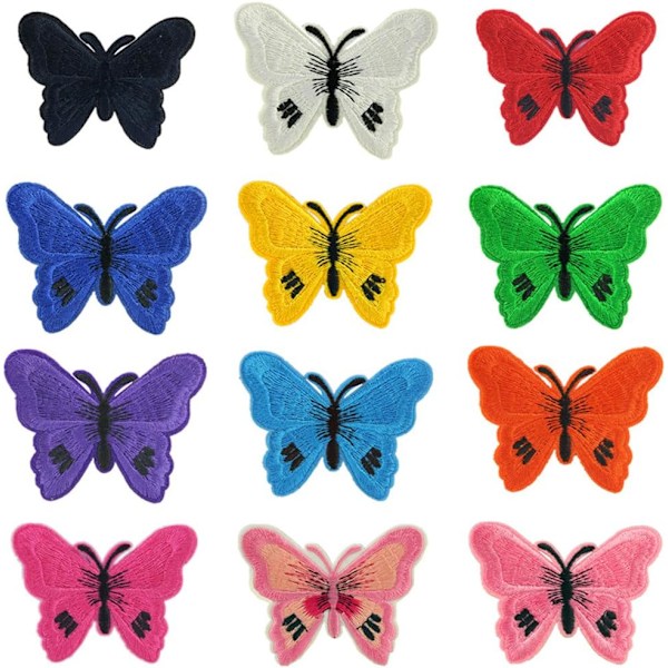 12 stk Farverige Butterfly Stryge-på-lappdyr Brodererede Applikationer