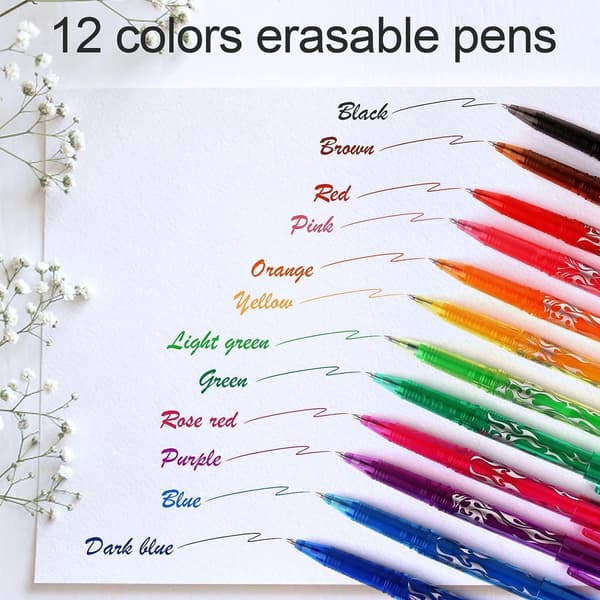 Viskelæder Blækpenne, Sletbare gel blækpenne - 12-pak multi