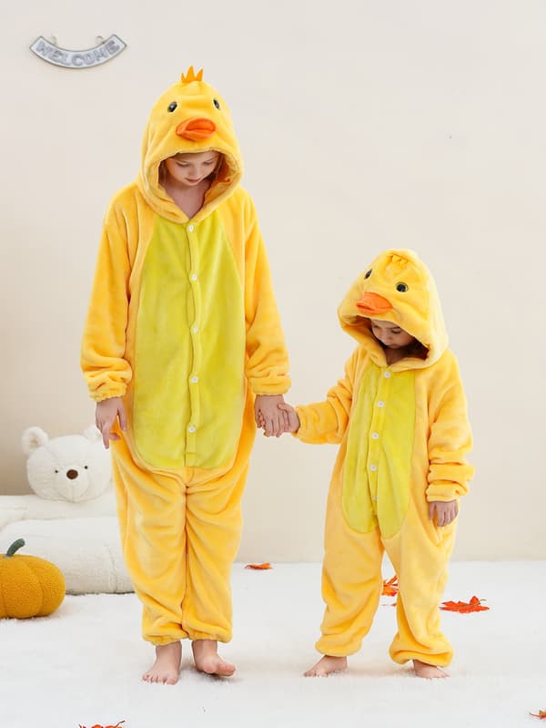 Børne Hætte Dyre Romper Fleece Jumpsuit til Efterår Vinter 4Y Lemon Yellow