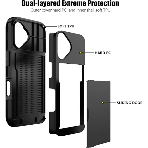 Case for iPhone 17, Drop-Proof Protective Case with Card Holder, Black-FS-