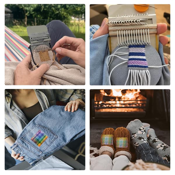 Portable Darning Loom Kit, Quick Weaving Tool with 21 Hooks for Mending Garments and Fabric, Perfect for Socks, Jeans, and Clothing Repairs 21 Hooks