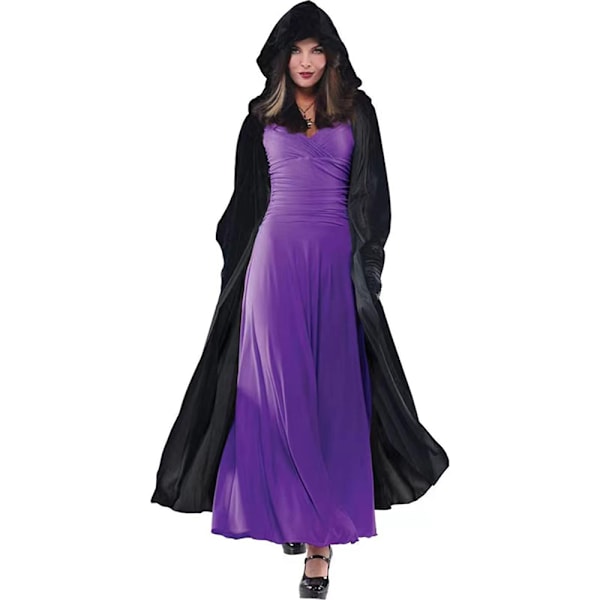 Sort kappe med hætte, fløjl kappe vampyr kostume kvinder mænd voksne til karneval Halloween cosplay kostume