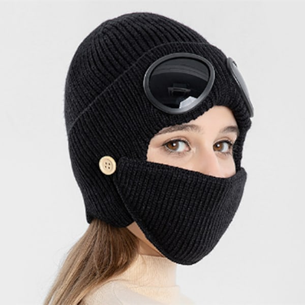 Strikket Lue med Briller og Maske Svart Sort