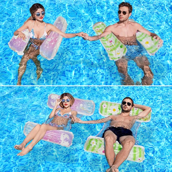 Oppustelig poolhængekøje til én, foldbar flydende liggestol med paillettesommerfugledesign, sommervandflåde til strand, sø, pool