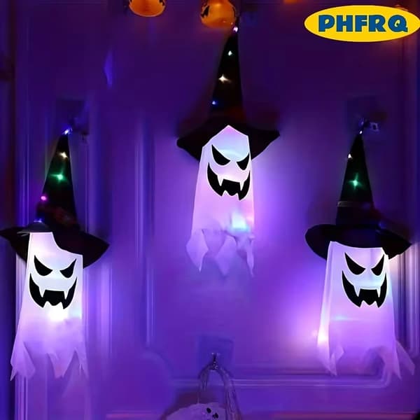 LED Troldmandshat Spøgelseslanterne Halloween Hængende Dekoration 3 stk. Sæt Multicolor