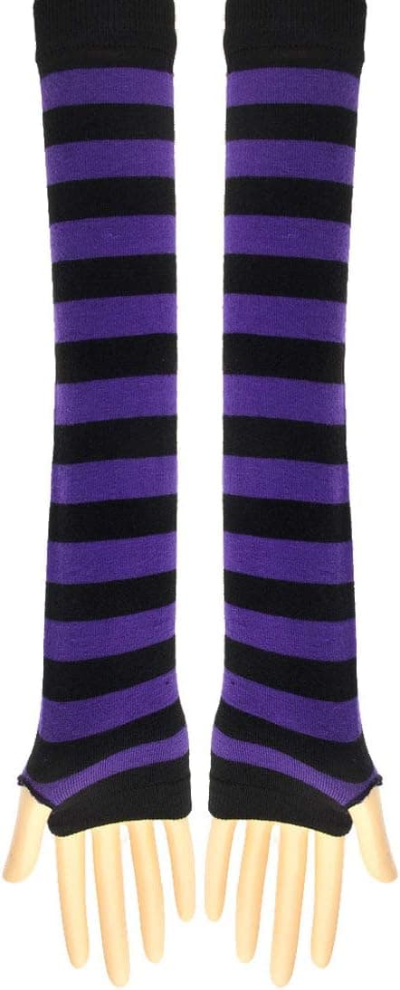 Pitkät neulotut käsineet polvikorkeat raidalliset sukat leggingsit asustetarvikkeet 2 kpl, musta ja violetti, One Size harmaa-FF- gray