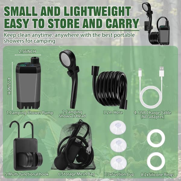 Camping Shower Kit, 6000mAh Rechargeable Electric Shower Pump, Portable Shower with Smart Digital Display