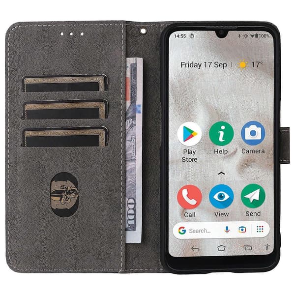 Compatible with Doro 8100/8200 Wallet Case PU Leather Phone Cover Stand with Strap Black