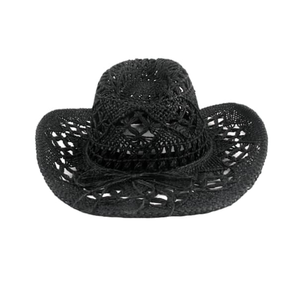 Stråcowboyhatt, hul solhatt med bred brem, svart Black
