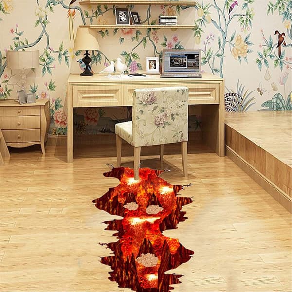 3D Lava Floor Sticker Removable Vinyl Flame and Lava Wallpaper M