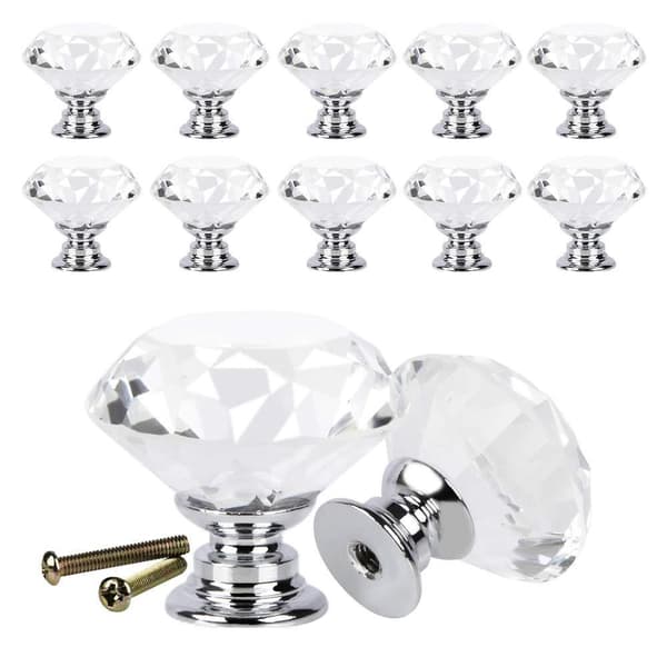 12 Pcs 30mm Diamond Shaped Crystal Glass Cabinet Knobs with Screws, Drawer Knobs for Kitchen, Dresser, Door, Cupboard