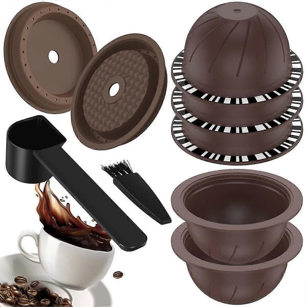 5 Pcs Reusable Vertuo Capsules For Nespresso Machine, Coffee Capsule With 2 Silicone Lids 1 Spoon And Brush, (150ml)-FS-