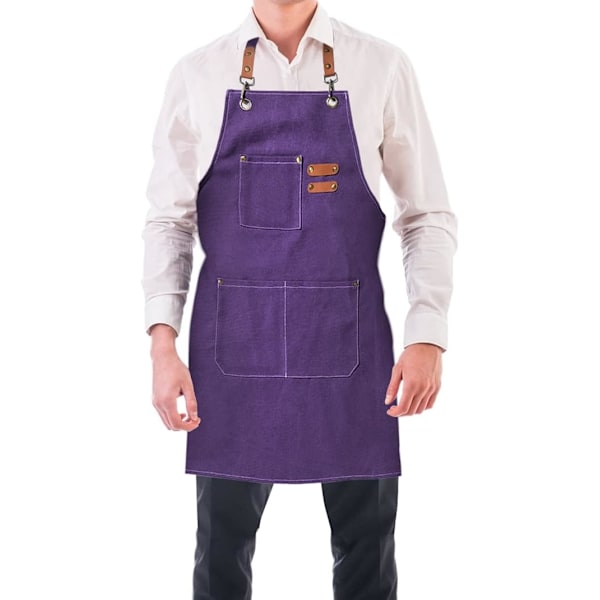 (Lila) Herrkökförkläde Canvasförkläden med 3 fickor Vattentät och justerbar förkläde för grillning, restaurang, trädgård, snickare, 78 * 68cm H