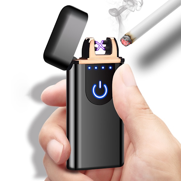 Kompakt elektrisk lighter med fingeraftrykssensor, micro-usb sort black