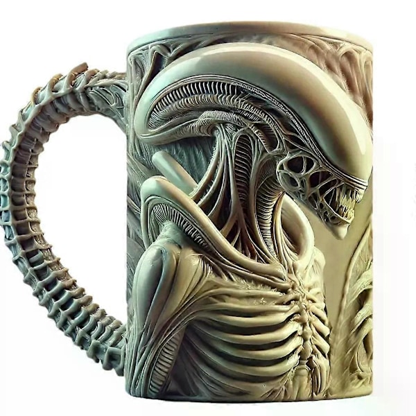 Ny Xenomorph Krus Formet Kopp Varmeoverføring Flat 3D Effekt Kaffekopp 500ml-X44-