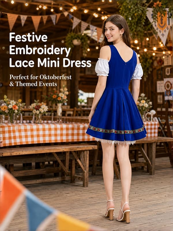 Dirndl kjole til kvinder Oktoberfest bayersk kostume til festival og karneval M Blue