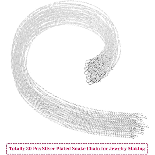 Galaxy 30-pack Halsbandskedja Silverpläterade halsbandskedjor Bulk Cable Chain Charms, 1,2 mm (15 cm)
