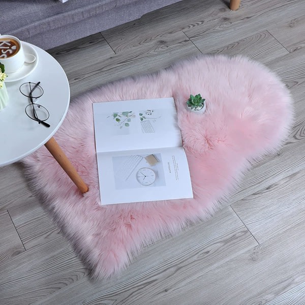 Fårskinnsmatta i ett stycke, fluffig fuskpälsmatta, universal i olika storlekar för sovrum, vardagsrum, stol eller soffa (rosa rosa) - 60x90 cm