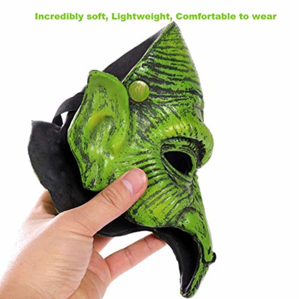 Häxmask Grön Goblin Mask Halloween Karneval Fest Kostym