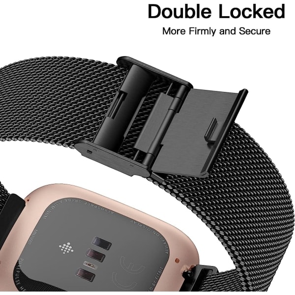 Metallarmband kompatibla med Fitbit Versa 2/Versa/Versa Lite SE Svart