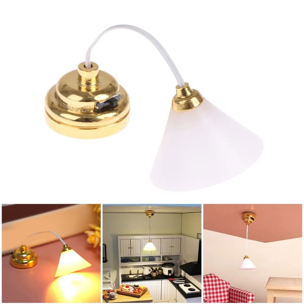 Miniature Dukkehus Loftslampe Hvid Lysekrone til Skala 1:12-FS-