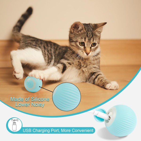 Interaktiv katt leksak boll, 360° själv roterande elektrisk boll, katt boll med LED ljus, USB,