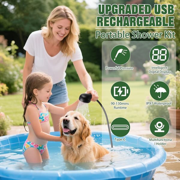 Camping Shower Kit, 6000mAh Rechargeable Electric Shower Pump, Portable Shower with Smart Digital Display